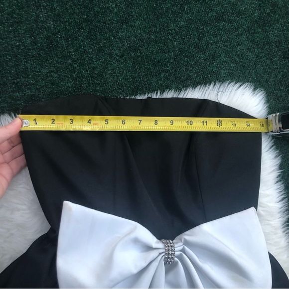 Vintage Strapless Tuxedo Dress Rhinestone Trim Bow *AS IS* - Picture 9 of 16